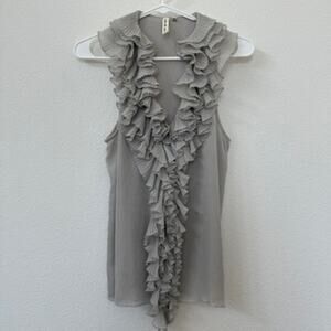 ROBBI‎ & NIKKI Ruffle Front Blouse Sleeveless Pleated Gray Romantic Feminine L